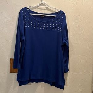 $5 SALE!!!  Rafaella Studio Royal Blue Knit Top w/Silver Rivet Accents. Size XL.